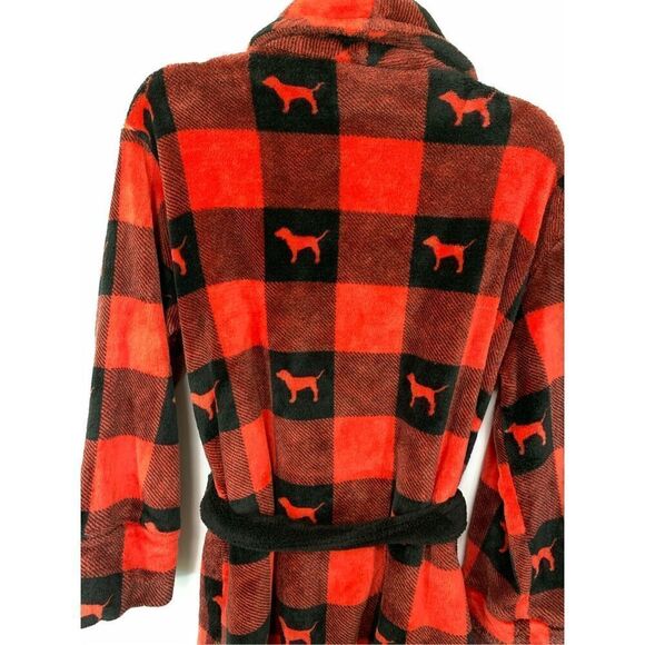 Victoria’s Secret PINK Women’s Plaid Check Dog Print Robe Red Size M/L - Picture 7 of 8